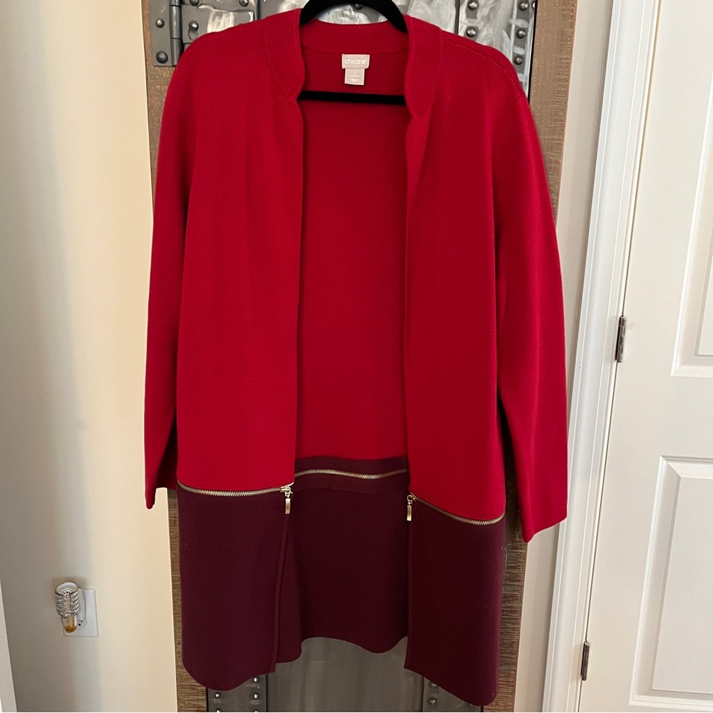 Chico's Vibrant Red and Burgundy Convertible Cardigan